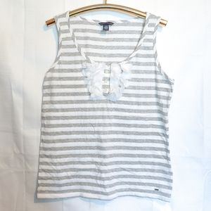 Tommy Hilfiger Striped Ruffle Tank White Gray L